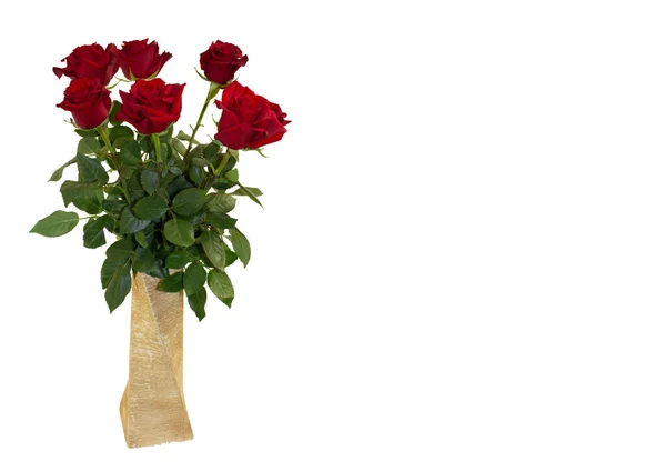 Postkartenschablone Kopierraum Mit Blumenvase Rosen Auf Weißem Hintergrund Isoliert — Stockfoto