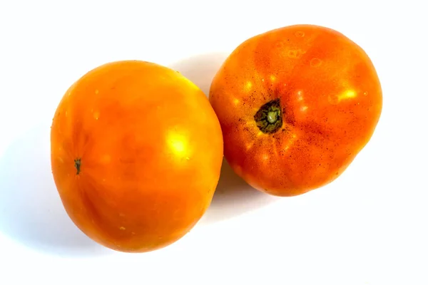 Stock Fotka Closeup Yellow Orange Tomato Isolated White Background — Stock fotografie