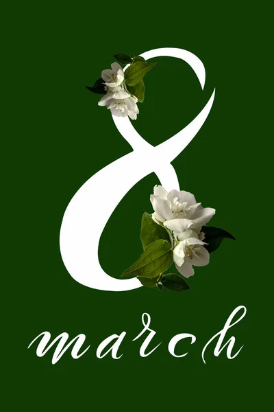 Internationale Vrouwendag Maart Flat Lay Banner Wenskaart Met Bloemen Vanaf — Stockfoto