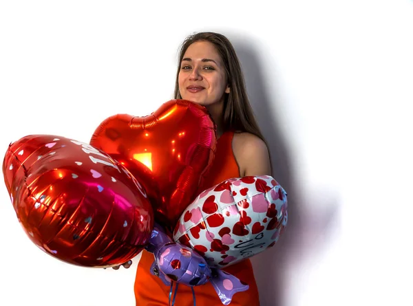 Boldog Valentin Napot Fiatal Egy Léggömbbel Szív Formájában — Stock Fotó