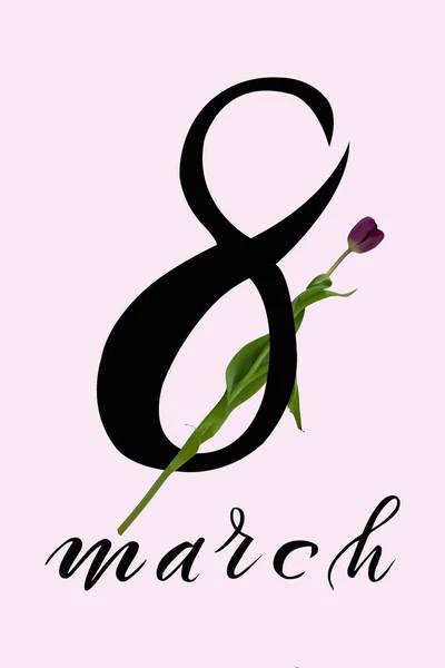 Internationale Vrouwendag Maart Flat Lay Banner Wenskaart Met Bloemen Vanaf — Stockfoto