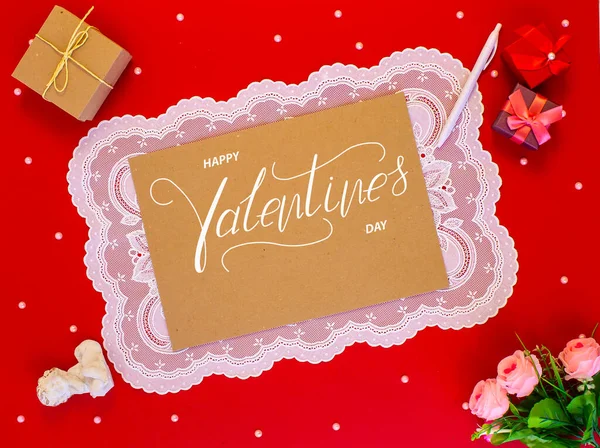 Happy Valentine Day Card Online Banner Greeting Card Flat Lay — Stock Photo, Image