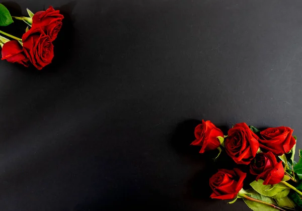 Siyah Arka Planda Kırmızı Güller Kartpostal Pankart Cenaze Töreninde Düz Telifsiz Stok Imajlar