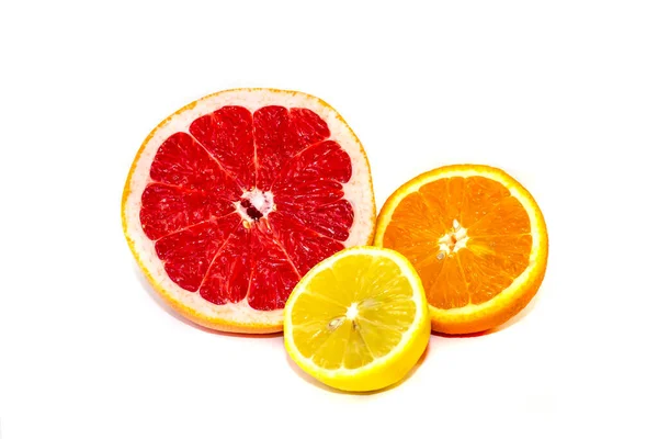 Isolated White Background Lemon Orange Grapefruit — Stock Photo, Image