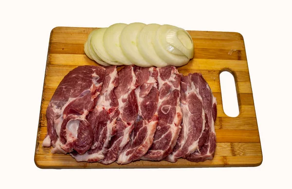 Formă Carne Porc Ceapă Tablă Masă — Fotografie, imagine de stoc