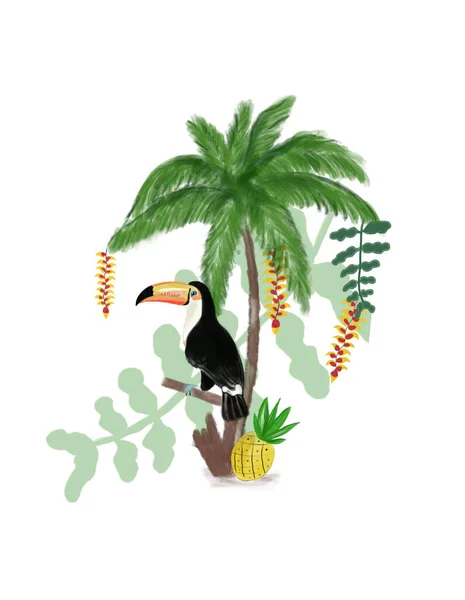 Ручной Рисунок Попугая Пальмы Использоваться Татуировок — стоковое фото