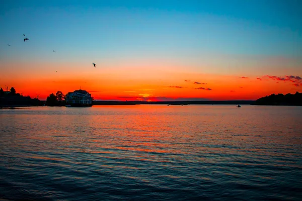 Захід Сонця Річці Озеро Художній Обробці — стокове фото