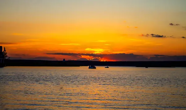 Puesta Sol Río Lago Procesamiento Artístico — Foto de Stock