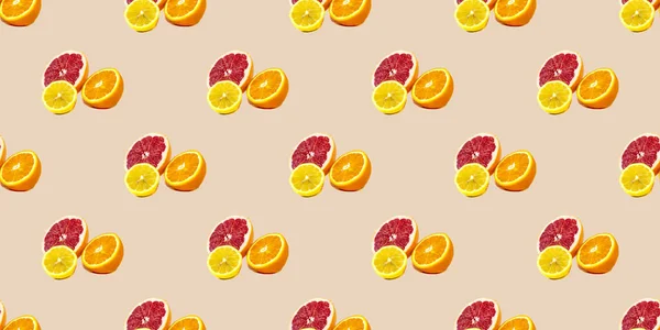 Naadloos Patroon Met Citroen Sinaasappel Grapefruit — Stockfoto