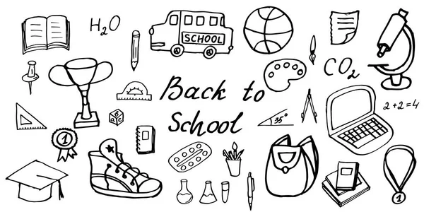 Okul ve okul çocuklarının teması üzerine el çizimi öğeleri, karalama, özet