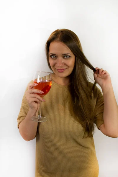 Jeune Belle Femme Avec Verre Vin — Photo