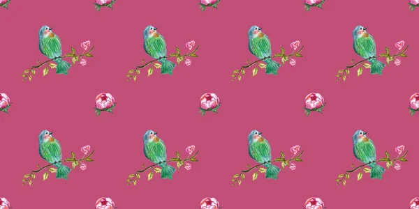 Seamless Pattern Watercolor Drawing Bird — Stock Photo, Image