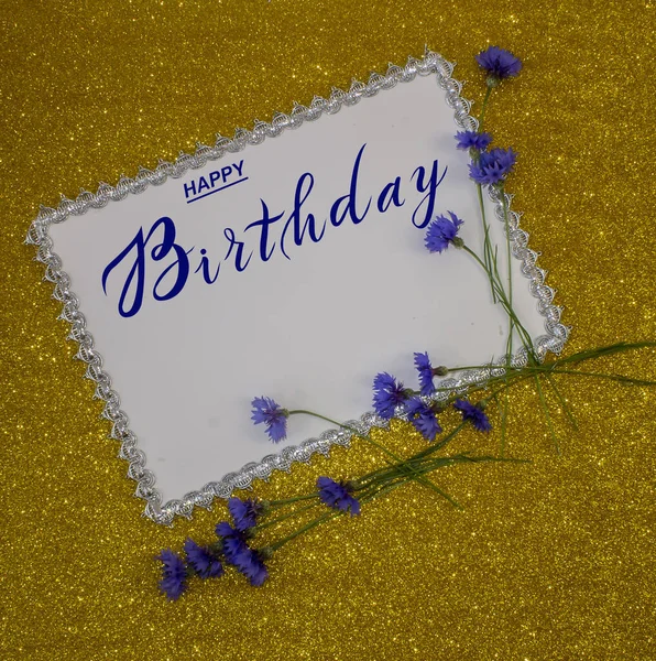 Pocztówka Baner Internetowy Płaski Leżał Powitaniem Urodzinowym Napisem Wszystkiego Najlepszego — Zdjęcie stockowe