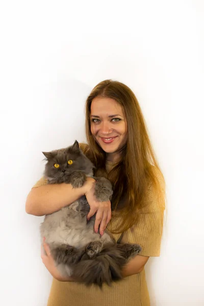 Ung Vacker Kvinna Med Katt Besöker Veterinär Älskad Katt — Stockfoto