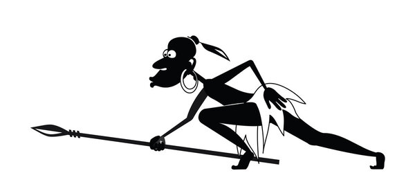 Аборигены с копьём и серьгой охотятся
