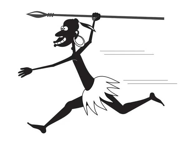 Runnibg aboriginal with a spear and a earring Stock Illustration