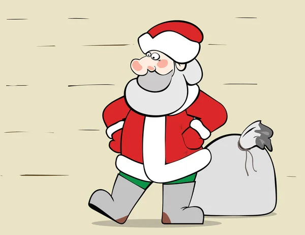 Papá Noel con un gran saco de regalos de Navidad — Vector de stock