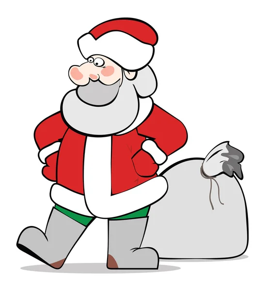 Papá Noel con un gran saco de regalos de Navidad — Vector de stock