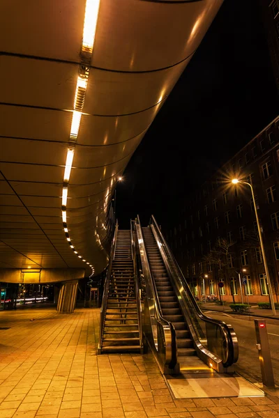 Netkous viaducto y RandstadRail estación en La Haya, Países Bajos, por la noche —  Fotos de Stock