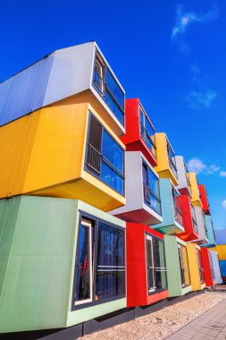 modern stackable student apartments called spaceboxes in Almere, Netherlands