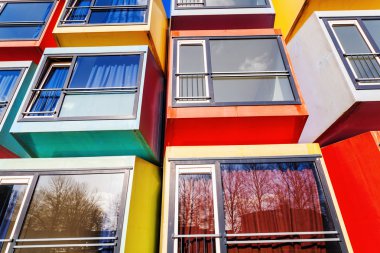modern stackable student apartments called spaceboxes in Almere, Netherlands clipart