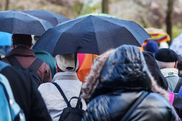 Толпы людей в движении во время дождя — стоковое фото