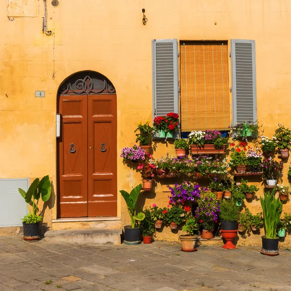 Blomma dekoration på ett hus i Siena — Stockfoto