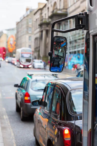 Rear mirror of a public service bus — Stock Photo, Image