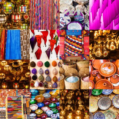 Collage of Moroccan craft products clipart