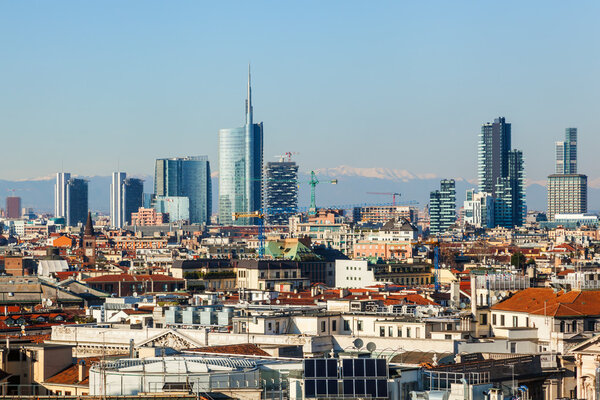 Cityscape of Milan, Italy, in an aerial view
