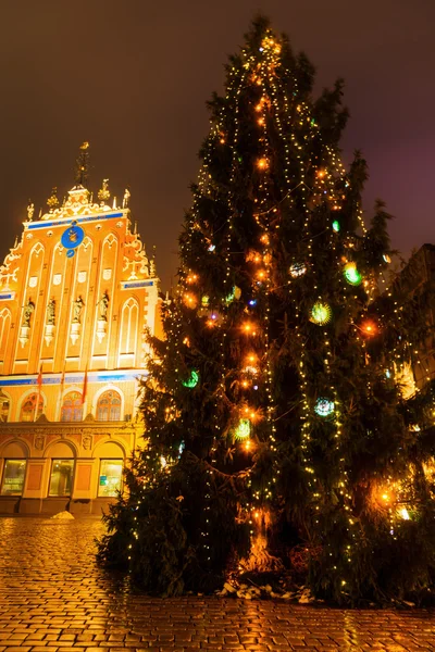 Night picture of the building of the brotherhood of the blackheads in Riga, Latvia — Stock Photo, Image