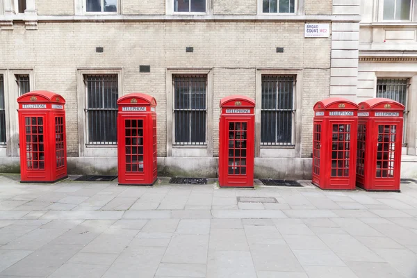 Row of red phone boxés in London — 图库照片