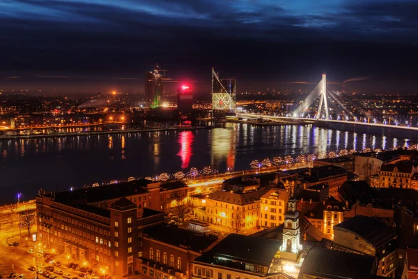 Aerial view of Riga, Latvia, at night — Stock Photo, Image