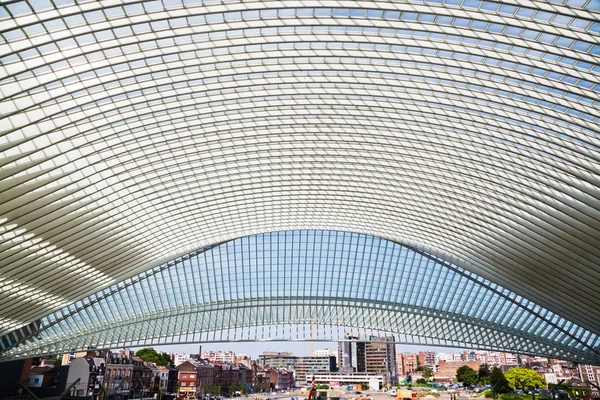 Dachu stacji Guillemins z widokiem na panoramę miasta z Liège, Belgia — Zdjęcie stockowe