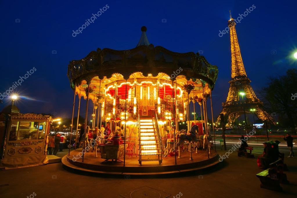 CdHBH 10x7ft Vinyl Eiffel Tower in Paris Backdrop Merry-go-Round Photography Background Holiday Travel in Park Holiday Party Backdrop Children Kids Adults Portraits Photo Studio Props