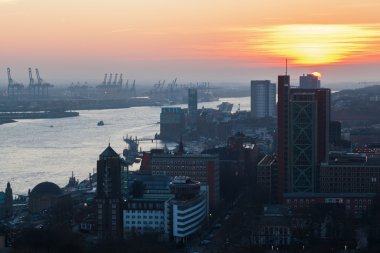 Hamburg, Almanya, havadan görünümü şafak
