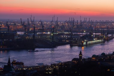 Hamburg, Almanya, havadan görünümü şafak