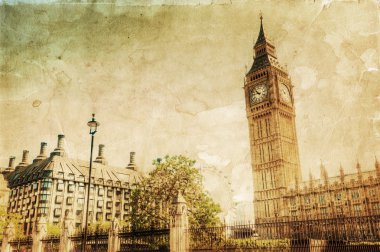 Vintage tarzı resim Big Ben ve Westminster Sarayı, Londra, İngiltere