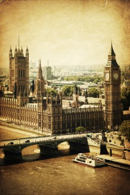 Vintage tarzı resim ve Big Ben ile Westminster Sarayı Londra