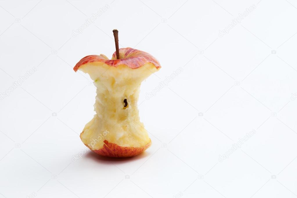 Apple core on white background