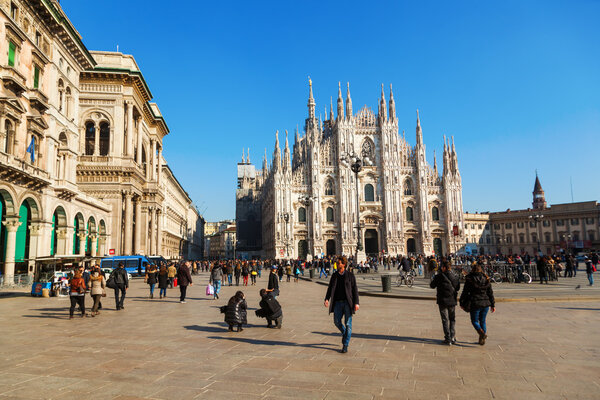 Cathedral Square with the Milan Cathedral in Milan, Italy