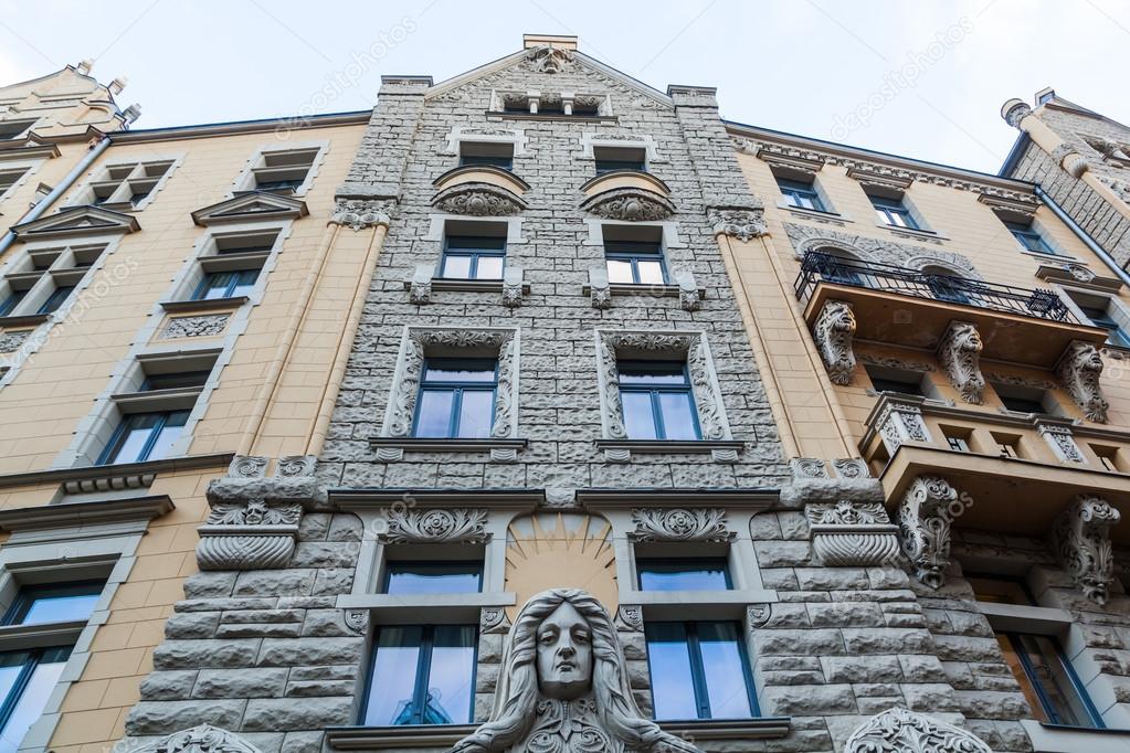 Art Nouveau facade of a historical building in Riga, Latvia
