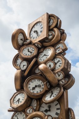 Clock sculpture in front of the Gare St. Lazare in Paris clipart