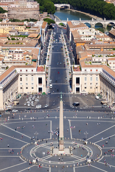 Aerial view from St Peters Square to the Castel Sant Angelo in Rome, Italy
