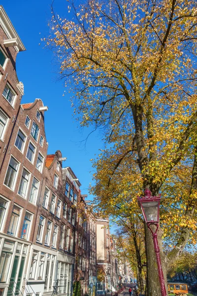Typcial street view i Amsterdam, Nederländerna, på hösten — Stockfoto
