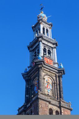 Kilisenin çan kulesi Westerkerk Amsterdam, Hollanda