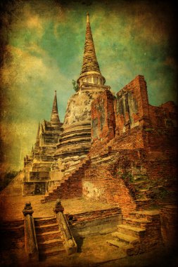 Wat Phra Si Sanphet, Ayutthaya, Tayland eski kraliyet tapınağın harabe Vintage tarzı resmi