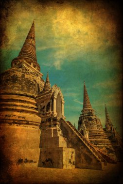 Wat Phra Si Sanphet, Ayutthaya, Tayland eski kraliyet tapınağın harabe Vintage tarzı resmi