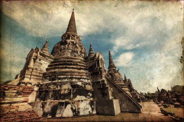 Wat Phra Si Sanphet, Ayutthaya, Tayland eski kraliyet tapınağın harabe Vintage tarzı resmi