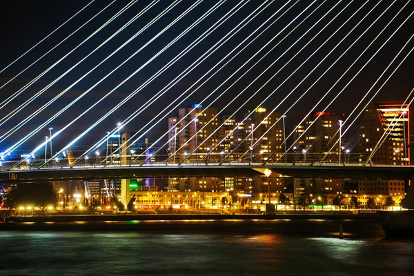 夜、オランダのロッテルダムのエラスムス橋 — ストック写真